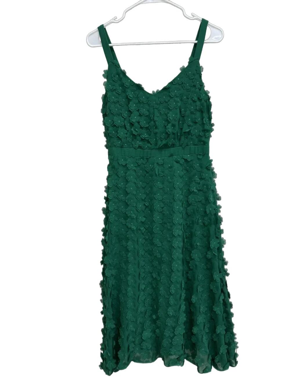 Eva Franco 3D Floral Applique A-Line Midi Dress Green